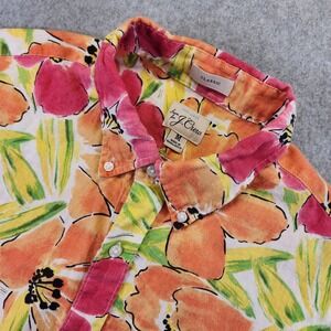 J Crew Linen Shirt Mens M Hawaiian Floral  Short Sleeve Button Down Colorful